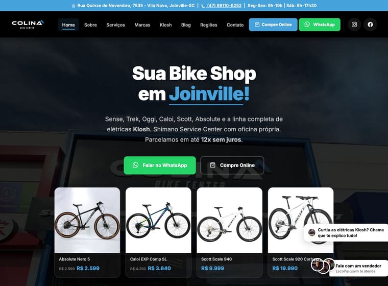 Print do site de Colina Bike Center