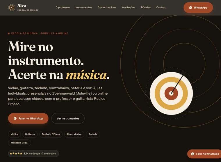 Print do site de Escola de Música Alvo